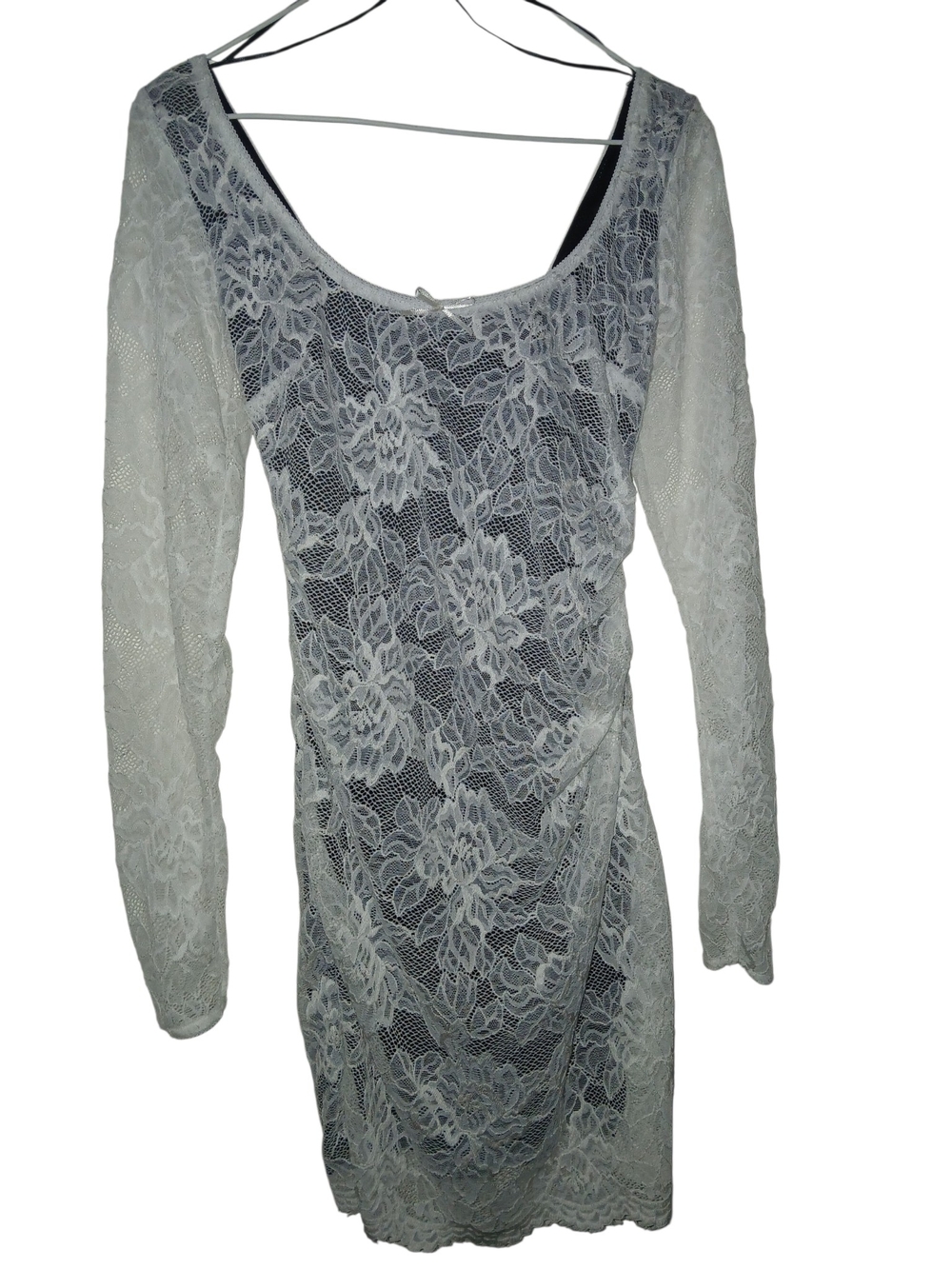 Zara Black Lined Dress with White Floral Lace Overlay